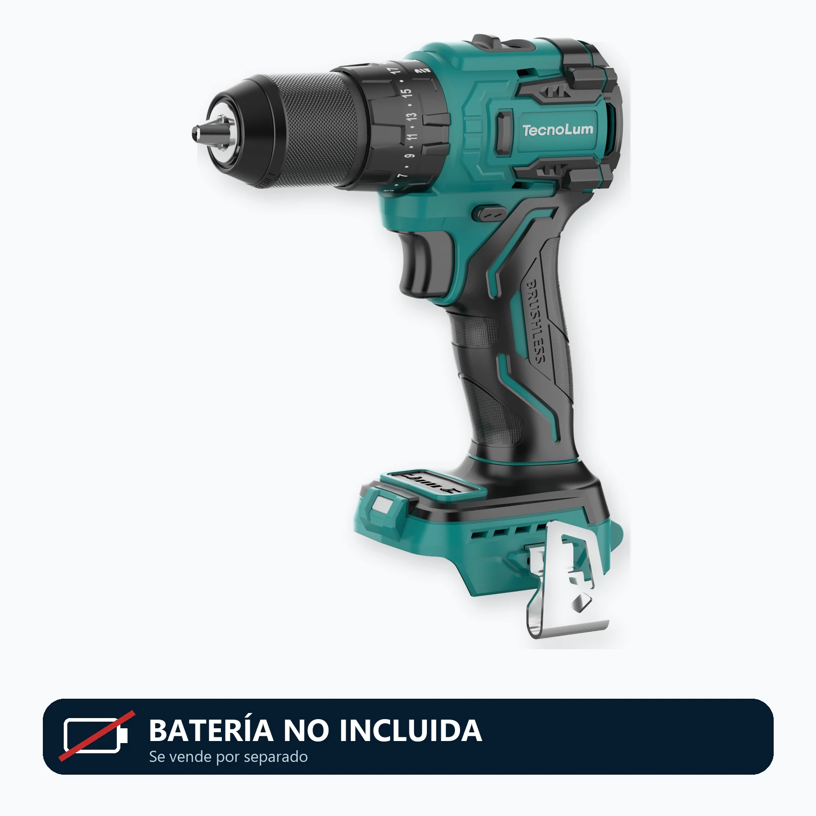 Taladro con percusión sin escobillas Ø 13 mm TecnoLum TBL-120. Batería no incluida.