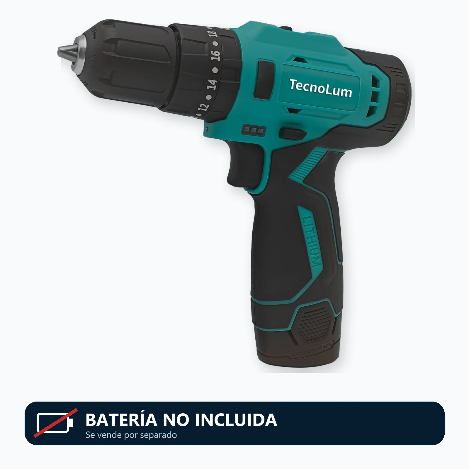Taladro con percusión Ø 10 mm TecnoLum TM-115. Batería no incluida.